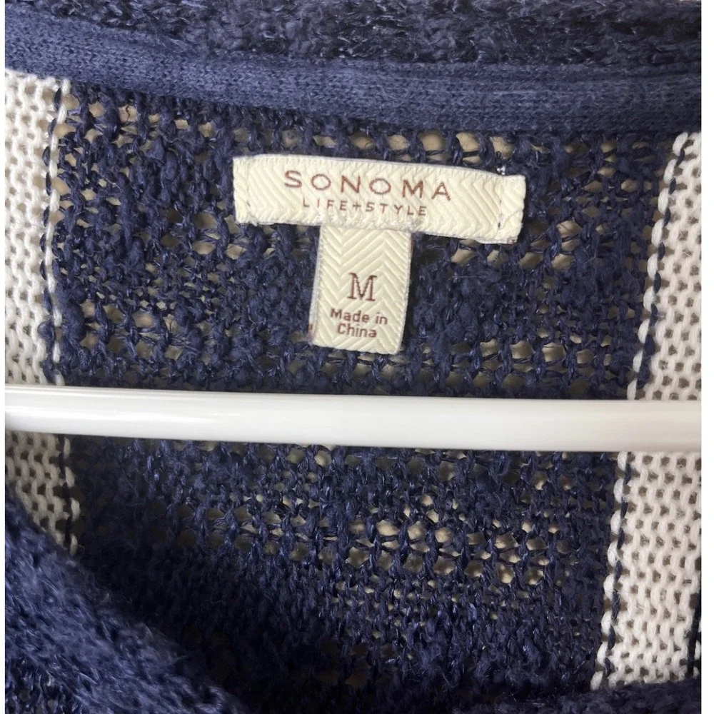 Sonoma Navy White‎ Striped Knit Sweater M Coastal Preppy Boho Lightweight Top